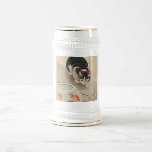 Ohara Koson著金魚の猫そしてボール ビールジョッキ (中央)