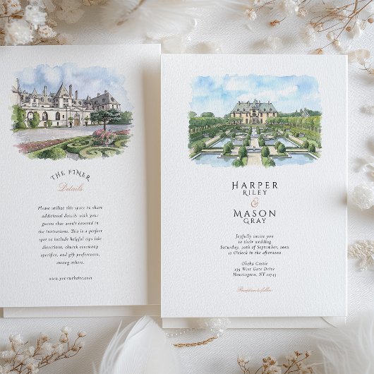 Oheka Castle New York Watercolor Wedding 招待状