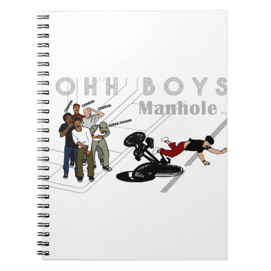 OHH BOYS – 自転車に乗った男がマンホールに当たる ノートブック (正面)