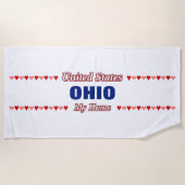 OHIO -マイホーム-統一された州;赤とピンクのハート ビーチタオル (正面)