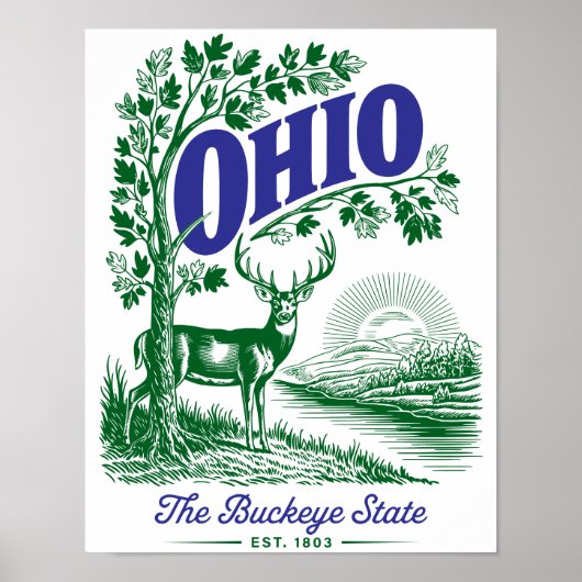 Ohio Buckeye State Deer & Nature Design ポスター (正面)