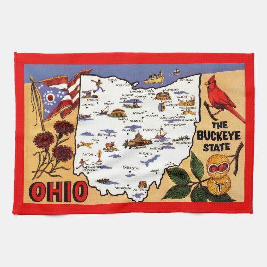  Ohio Buckeye State Postcard キッチンタオル (横)