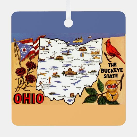 Ohio Buckeye State Postcard Ornament メタルオーナメント (正面)