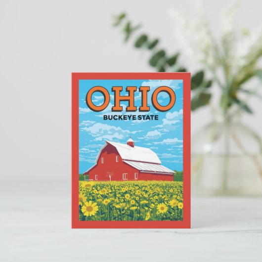 Ohio Buckeye State Vintage Barn ポストカード (スタンド正面)