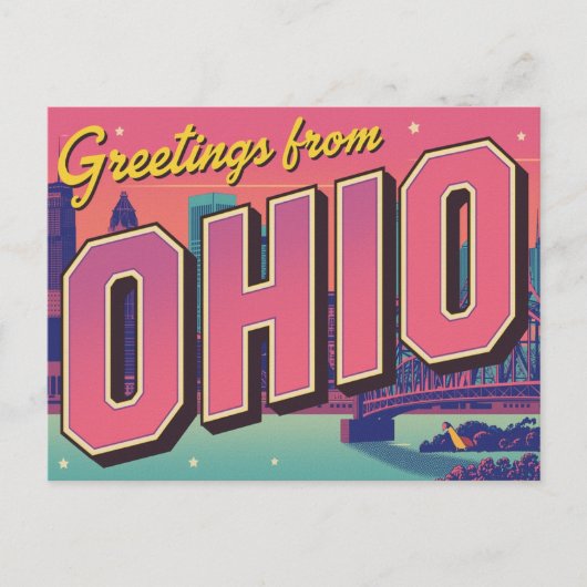 Ohio City Skyline Pop Art ポストカード (正面)