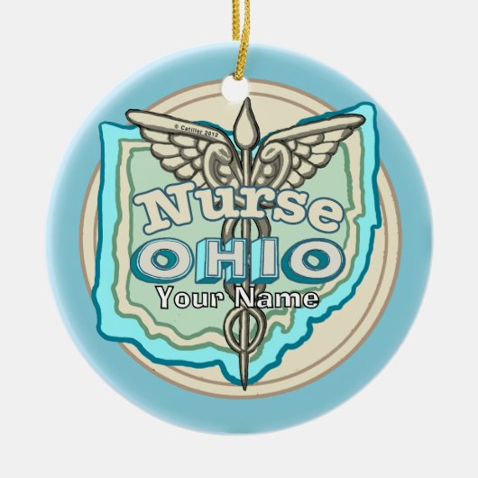 Ohio Nurse Caduceus セラミックオーナメント (正面)