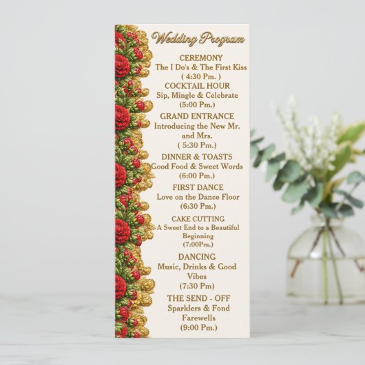 Ohio Red Carnation Wedding Program Card プログラム (スタンド正面)