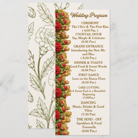 Ohio Red Carnation Wedding Program Card プログラム (正面/裏面)