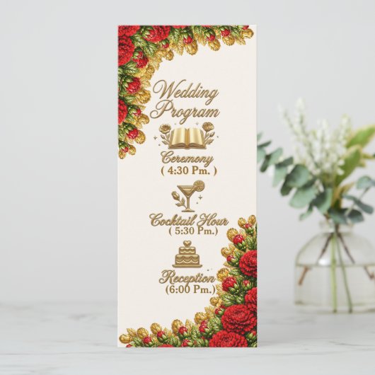 Ohio Red Carnation Wedding Program Card プログラム (スタンド正面)