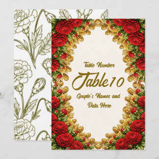 Ohio Red Carnation Wedding Table Number Card