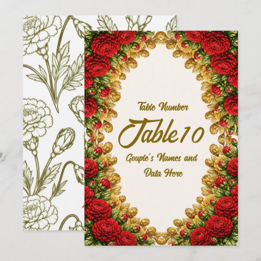Ohio Red Carnation Wedding Table Number Card (正面/裏面)
