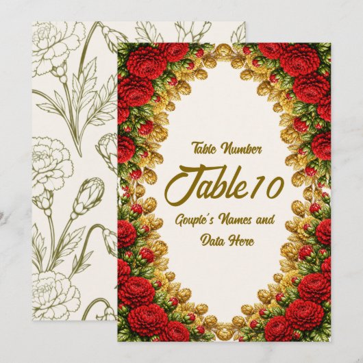 Ohio Red Carnation Wedding Table Number Card (正面/裏面)