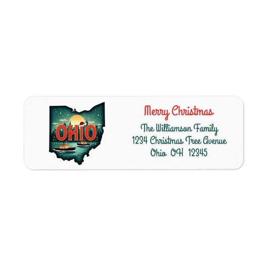 Ohio State Christmas Holiday Map Return Address ラベル (正面)