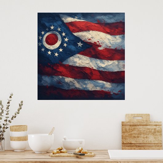 Ohio State Flag Design | Buckeye State Pride Gift ポスター (キッチン)