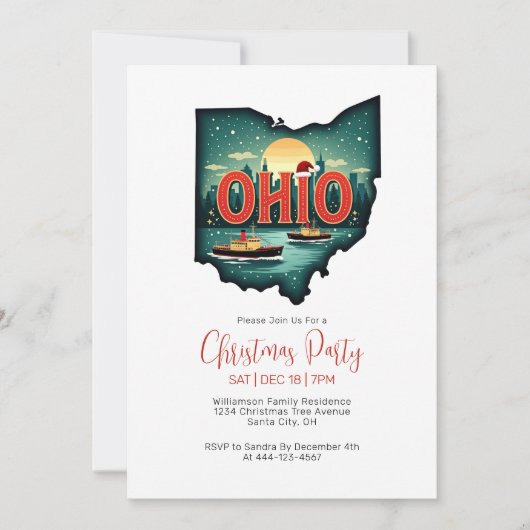 Ohio State Map Christmas Holiday Party 招待状 (正面)
