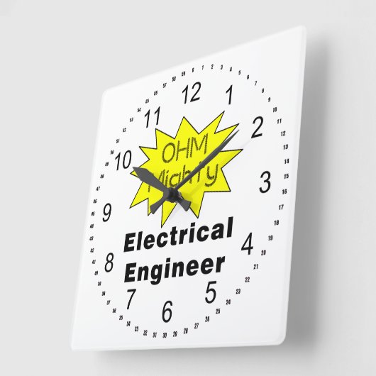 Ohm Mighty Electrical Engineer スクエア壁時計 (傾斜)