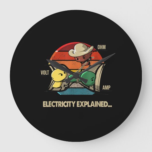 Ohm Volt Amp Electricityが電気技師に説明 ラージ壁時計 (正面)