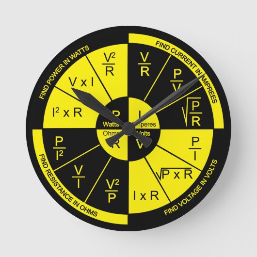 Ohm's Law Round Clock Black and Yellow Dial ラウンド壁時計 (正面)