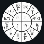 Ohm's Law Wheelシール – ラウンド ラウンドシール<br><div class="desc">ステッシンプルカーの上のオームの法則のホイール。オームの法則が必要な場所に配置できる。E=電圧、I=電流、P=電力、R=抵抗。</div>