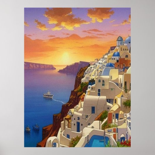 Oia, Santorini, Greece Art ポスター (正面)