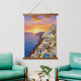 Oia, Santorini, Greece Art 吊り下げ型タペストリー