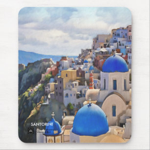 Oia、Santorini。 Greece.Oilの絵画。 ギフトのマウスパッド マウスパッド