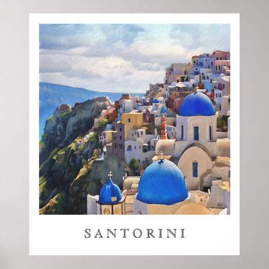 Oia, Santorini. Greece. Oil Painting. Art Print ポスター (正面)