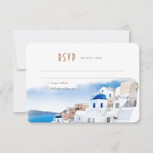 Oia Village on Santorini Island Wedding RSVP/Reply 招待状 (正面)