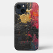 Oil Paint Splash Design Black, Red, Gold iPhoneケース (裏面)