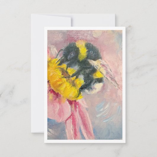 Oil Painting Bumblebee on Blue Flower Note Card ノートカード (正面)