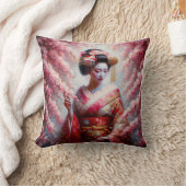 oil painting geisha and cherry tree クッション (ブランケット)
