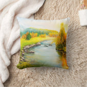 oil painting of beautifl autumn landscape, forest クッション (ブランケット)