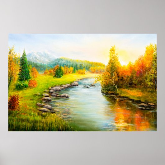  oil painting of beautifl autumn landscape, forest ポスター (正面)