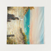  oil painting of ocean beach dunes with seagulls o タペストリー (正面(横))