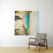  oil painting of ocean beach dunes with seagulls o タペストリー (インサイチュ(横))