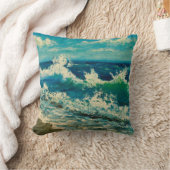  oil painting of sea beach, beautiful waves on can クッション (ブランケット)