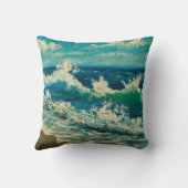  oil painting of sea beach, beautiful waves on can クッション (裏面)