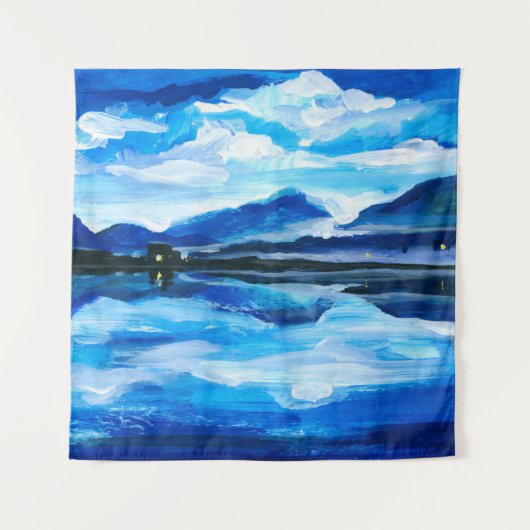  Oil Painting of the twilight on mountain lake. Al タペストリー (正面)