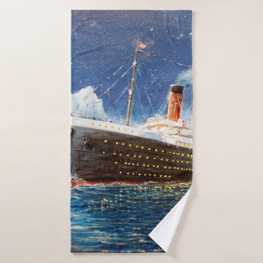  oil painting of Titanic and iceberg in ocean at n バスタオル (バスタオル)