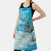 oil painting, winter mountain landscape with spru エプロン (インサイチュ)