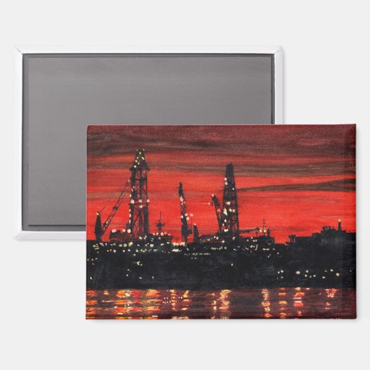 Oil Rigs at Night マグネット (正面/裏面)