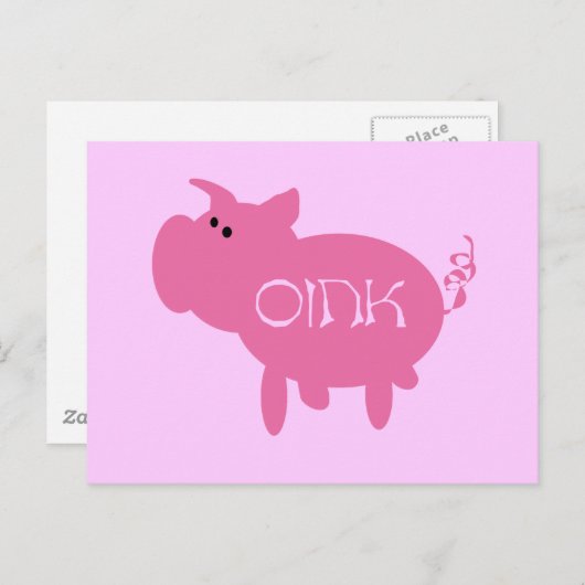 OinkピンクのブタのTシャツおよびギフト ポストカード (正面/裏面)