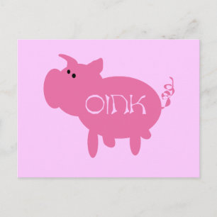 OinkピンクのブタのTシャツおよびギフト ポストカード