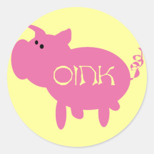 OinkピンクのブタのTシャツおよびギフト ラウンドシール