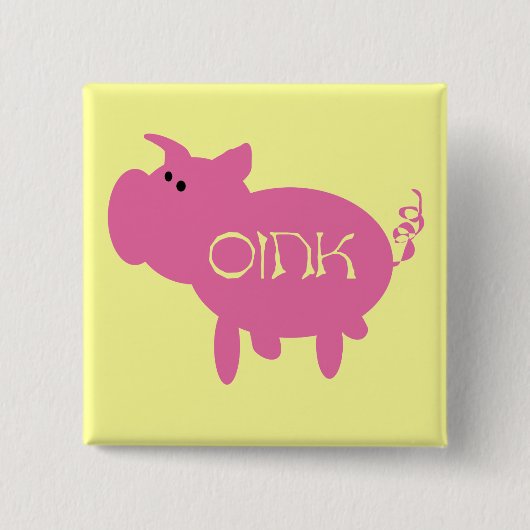 OinkピンクのブタのTシャツおよびギフト 缶バッジ (正面)