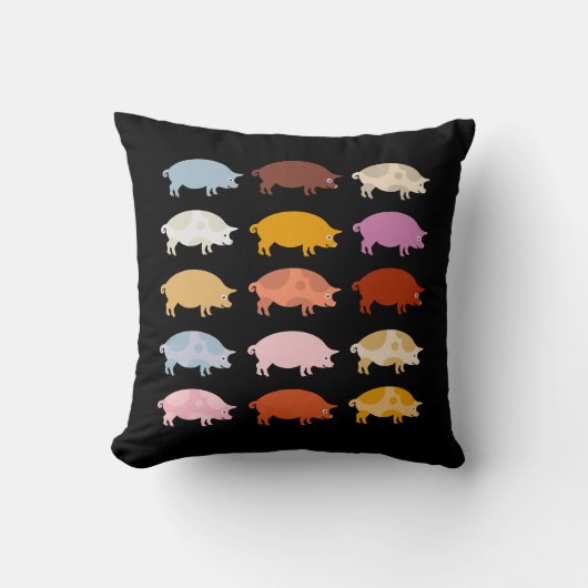 Oink黒のかわいくカラフルなブタ クッション (正面)