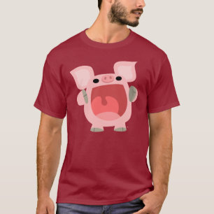 "OINK!!!" かわいい漫画のブタのTシャツ Tシャツ