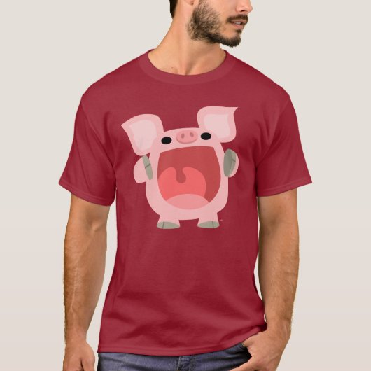 "OINK!!!" かわいい漫画のブタのTシャツ Tシャツ (正面)