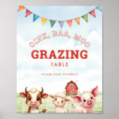 Oink Baaかわいいモー飼育動物の食べ物表の看板 ポスター (正面)