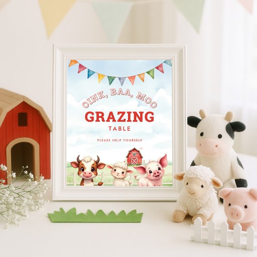 Oink Baaかわいいモー飼育動物の食べ物表の看板 ポスター